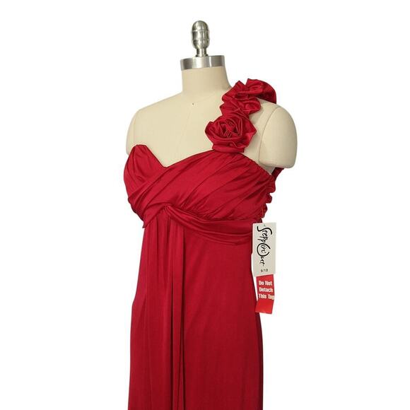 Vintage Y2K Prom Dress Maxi Gown Red Satin Size S M New Rosette One Shoulder - Picture 6 of 9